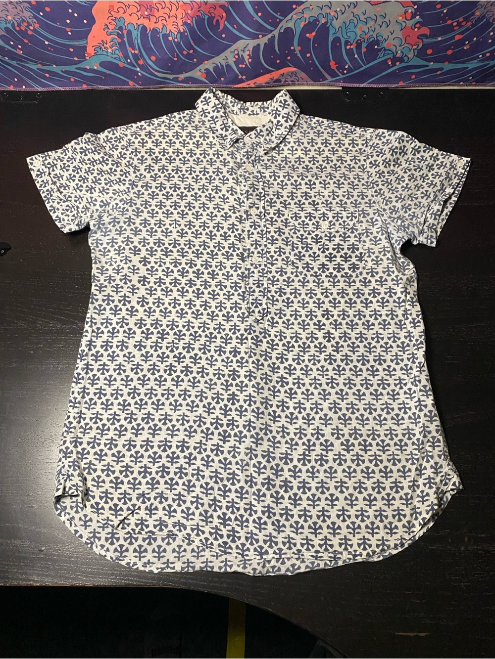 Jachs White Short-Sleeve Button-Down with Navy Floral Print
